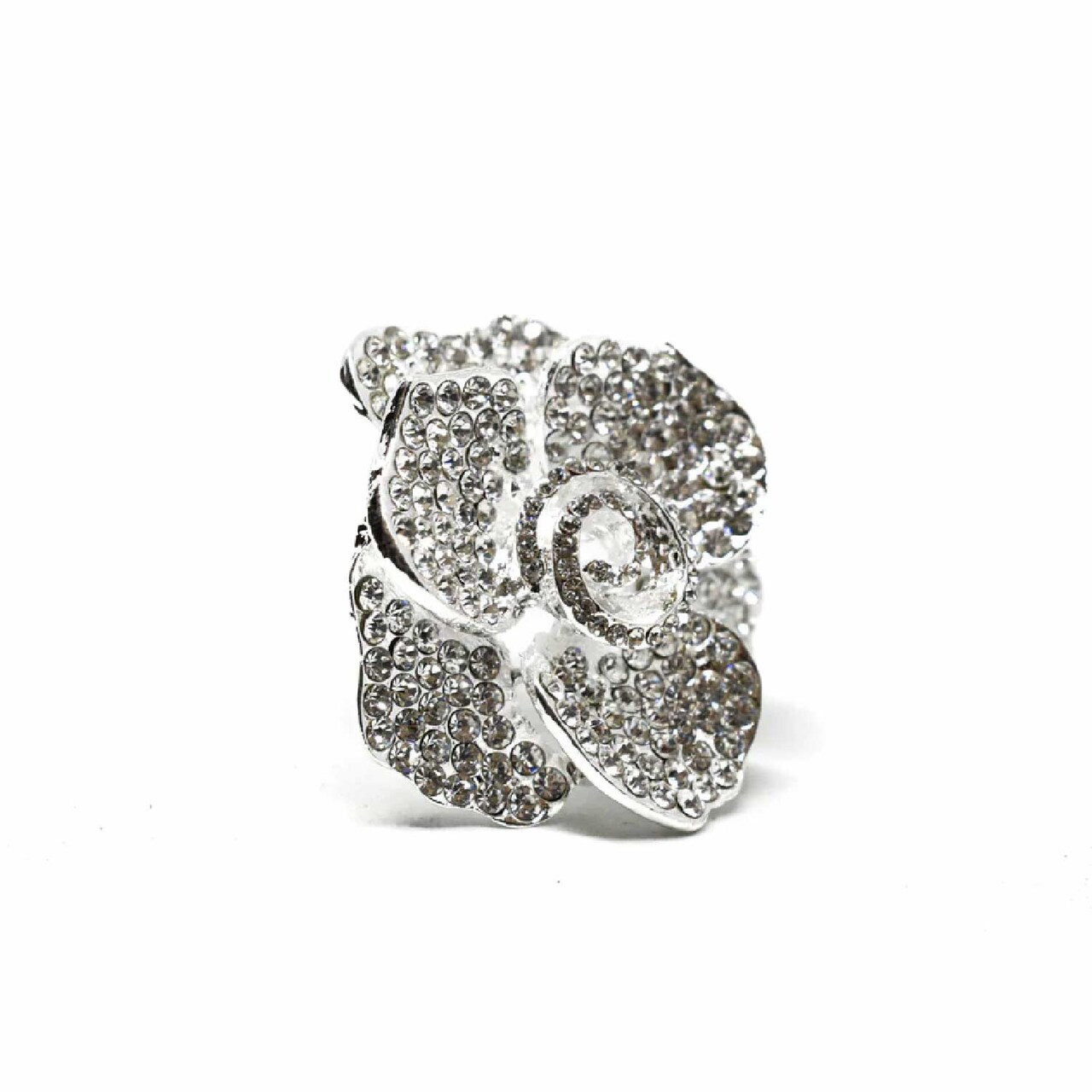 Silver Rhinestone Rose Brooch Pin For Weddings Bridal Crafts 2 Inch